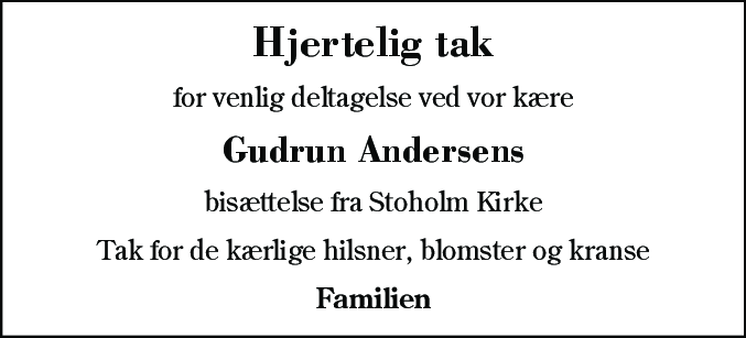 Dødsannonce for Gudrun Kristine Andersen