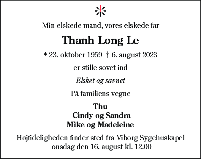 Dødsannonce for Thanh Long Le