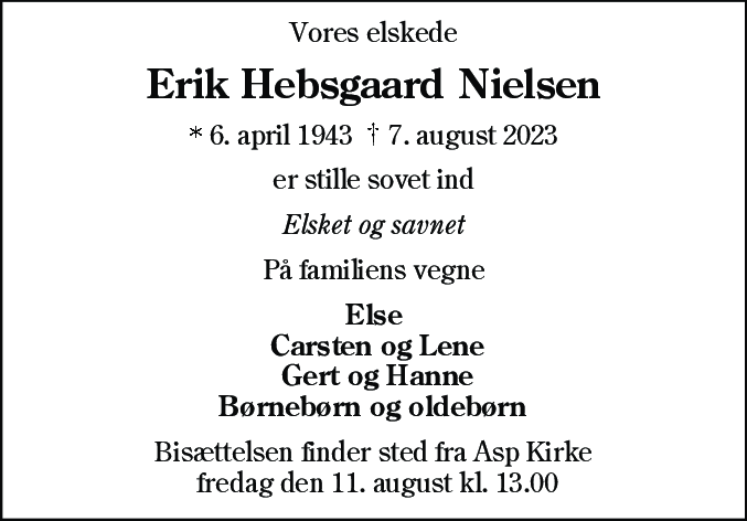 Dødsannonce for Erik Hebsgaard Nielsen