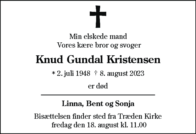 Dødsannonce for Knud Gundal Kristensen