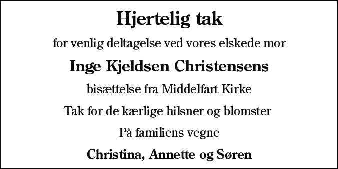 Dødsannonce for Inge Kjeldsen Christensen