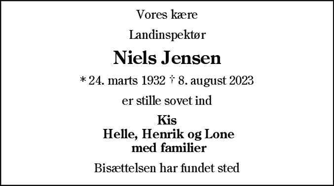 Dødsannonce for Niels Jensen