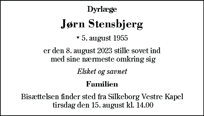 Dødsannonce for Jørn Stensbjerg