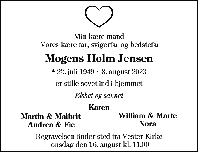 Dødsannonce for Mogens Holm Jensen