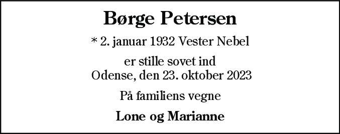 Dødsannonce for Børge Petersen