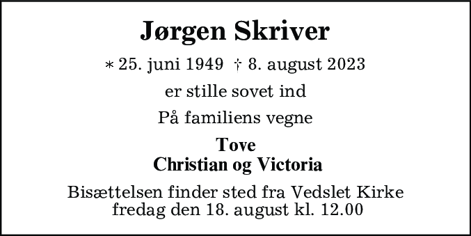 Dødsannonce for Jørgen Erik Skriver