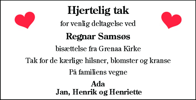 Dødsannonce for Regnar Samsø