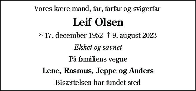 Dødsannonce for Leif Olsen