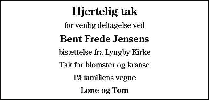 Dødsannonce for Bent Frede Jensen