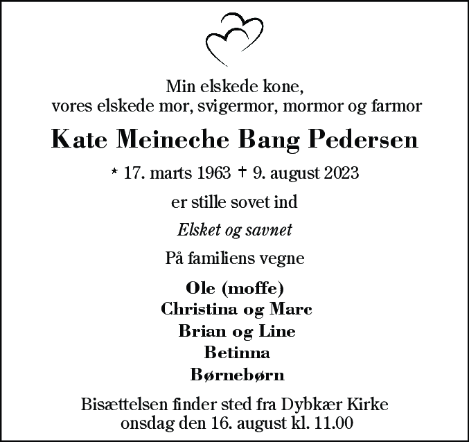 Dødsannonce for Kate Meineche Bang Pedersen