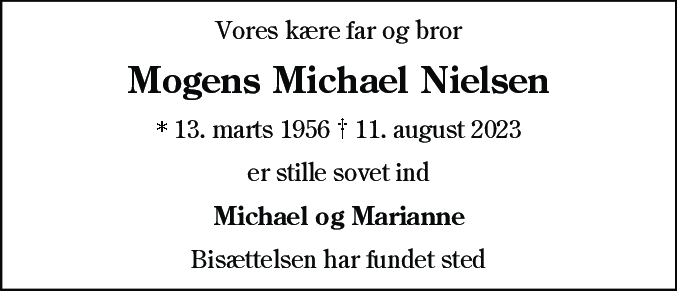 Dødsannonce for Mogens Michael Nielsen