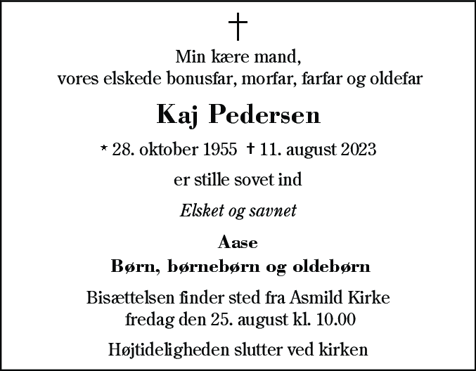 Dødsannonce for Kaj Pedersen