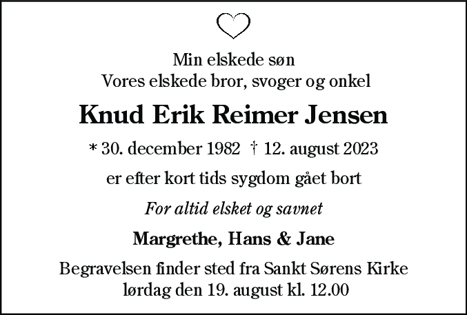 Dødsannonce for Knud Erik Reimer Jensen