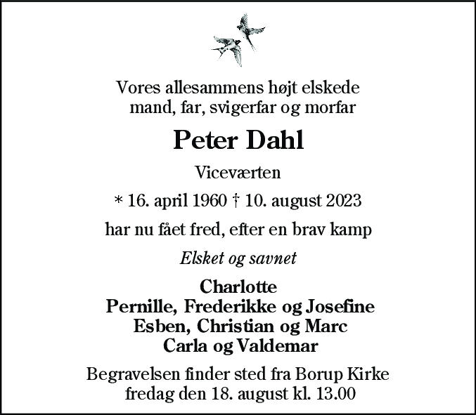 Dødsannonce for Peter Jørgensen Dahl