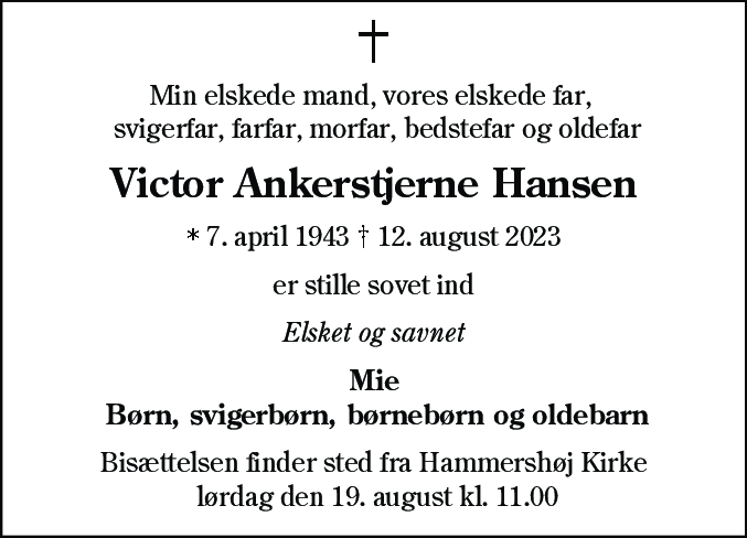 Dødsannonce for Victor Ankerstjerne Hansen