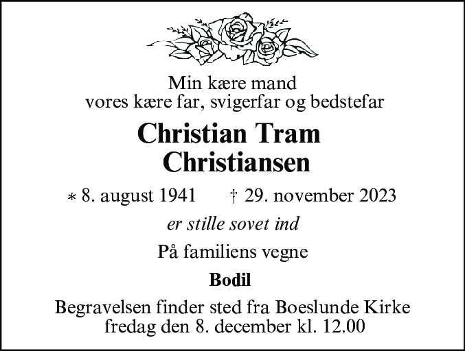 Dødsannonce for Christian Tram Christiansen