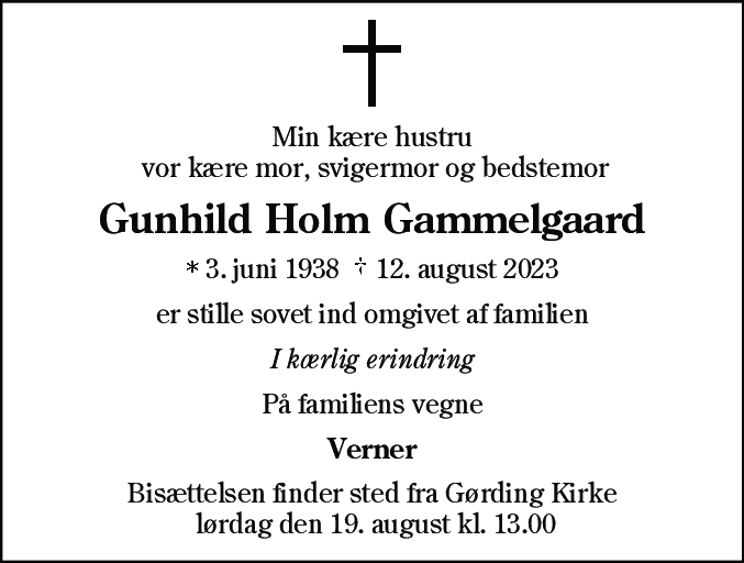 Dødsannonce for Gunhild Holm Gammelgaard