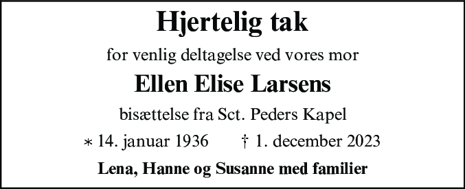 Dødsannonce for Ellen Elise Larsen
