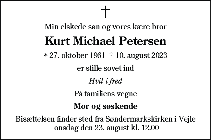Dødsannonce for Kurt Michael Petersen
