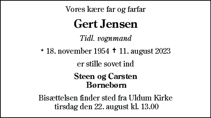 Dødsannonce for Gert Jensen