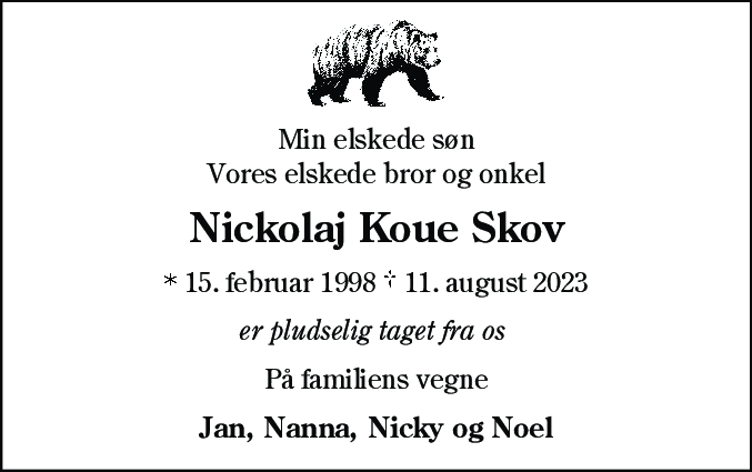 Dødsannonce for Nickolaj Koue Skov