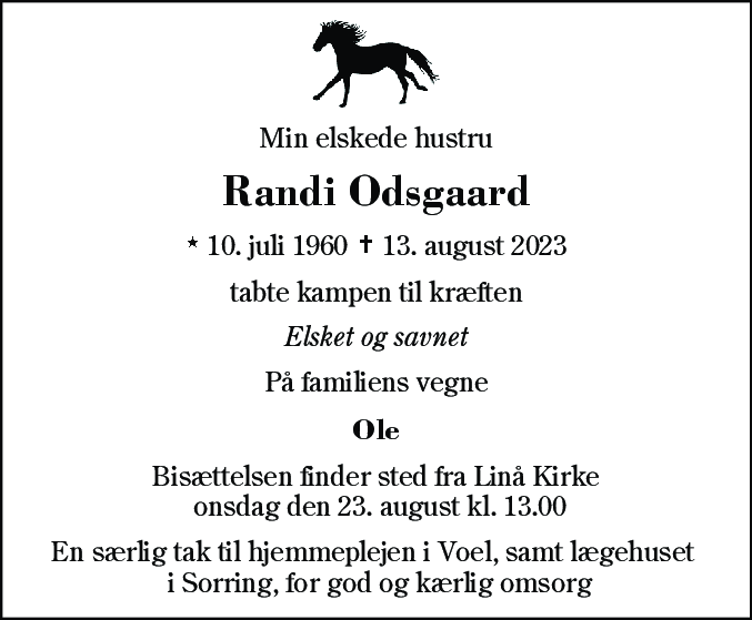 Dødsannonce for Randi Odsgaard