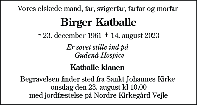 Dødsannonce for Birger Katballe