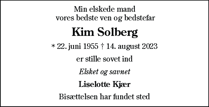 Dødsannonce for Kim Solberg
