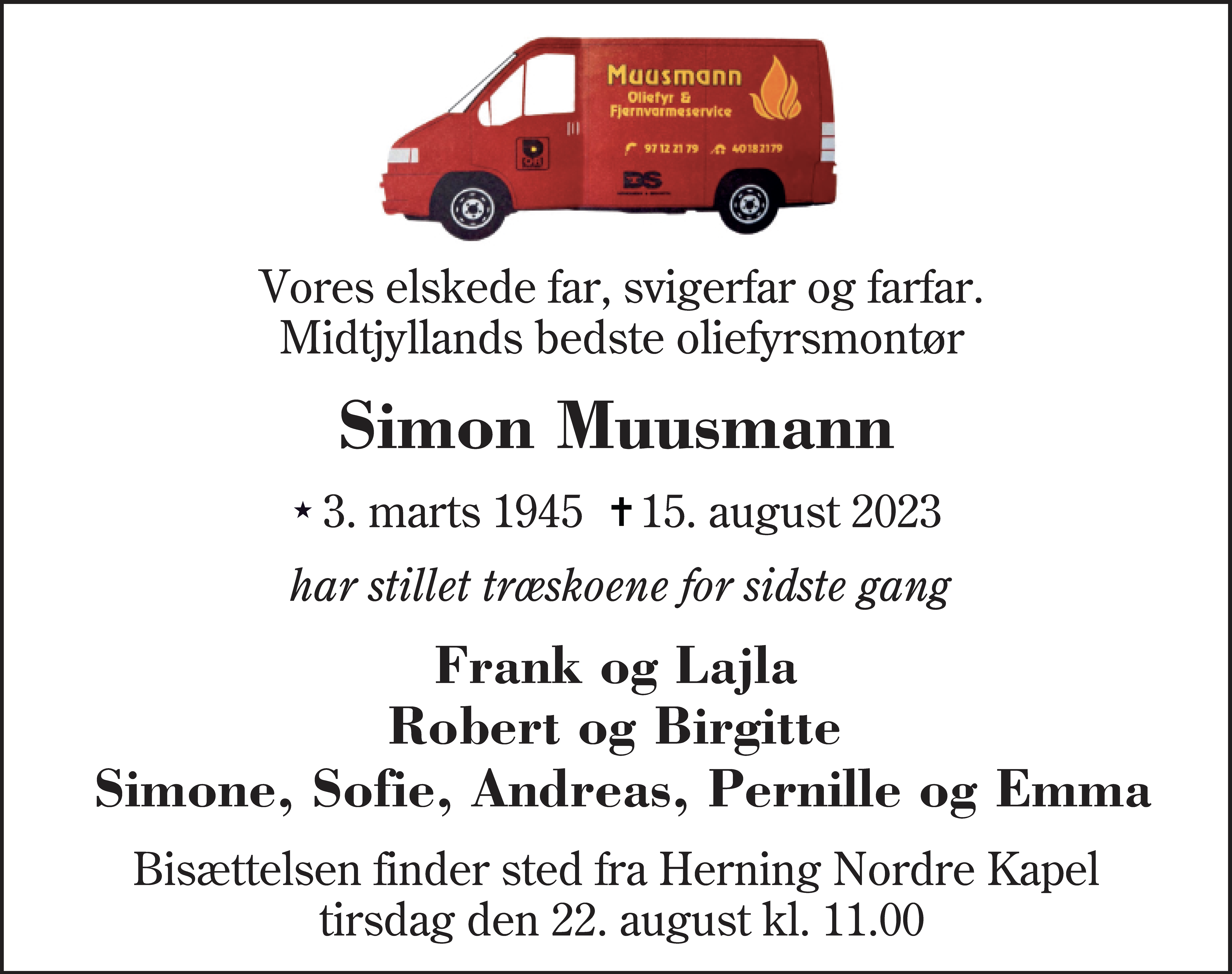 Dødsannonce for Simon Ellegaard Muusmann