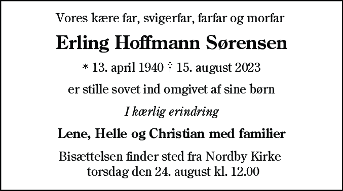Dødsannonce for Erling Hoffmann Sørensen