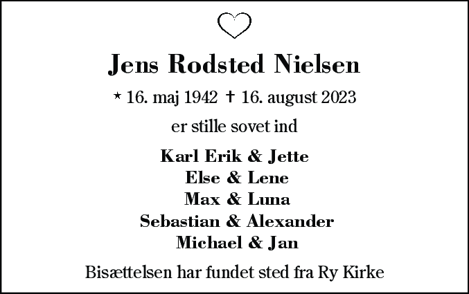 Dødsannonce for Jens Rodsted Nielsen