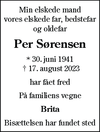 Dødsannonce for Per Sørensen
