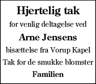Dødsannonce for Arne Jensen