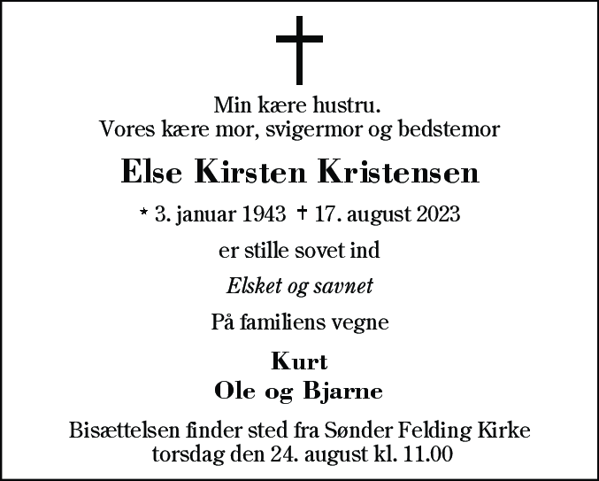 Dødsannonce for Else Kirsten Kristensen