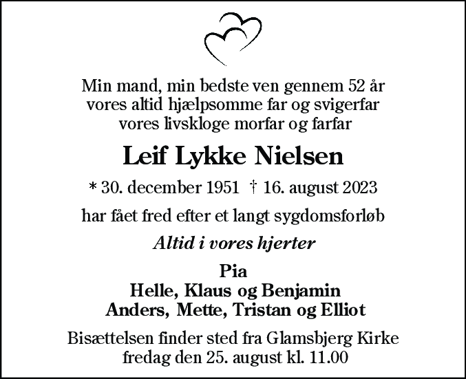 Dødsannonce for Leif Lykke Nielsen