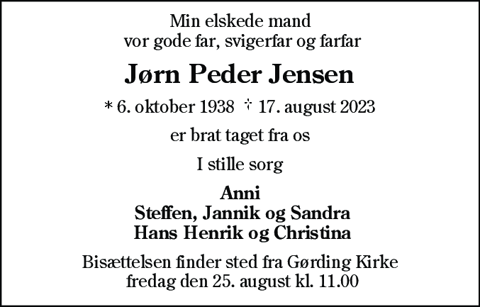Dødsannonce for Jørn Peter Jensen
