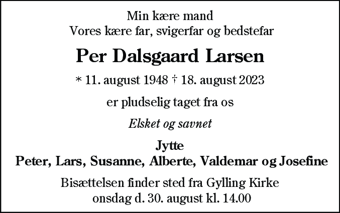 Dødsannonce for Per Dalsgaard Larsen
