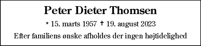 Dødsannonce for Peter Dieter Thomsen
