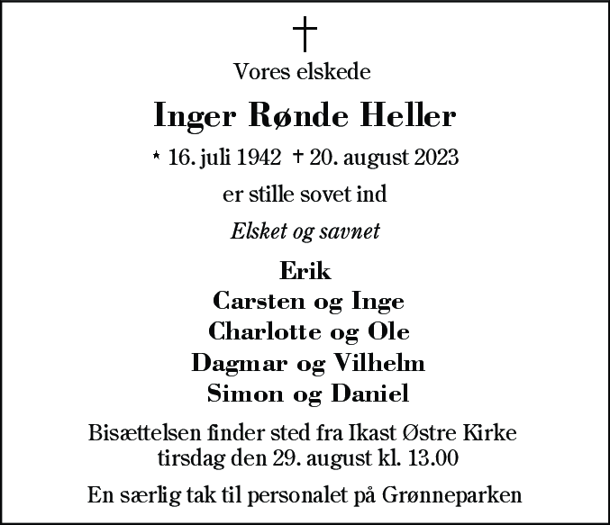Dødsannonce for Inger Rønde Heller