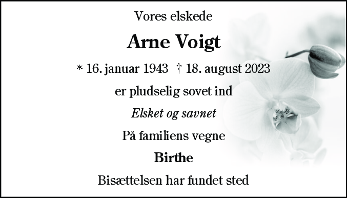 Dødsannonce for Arne Voigt