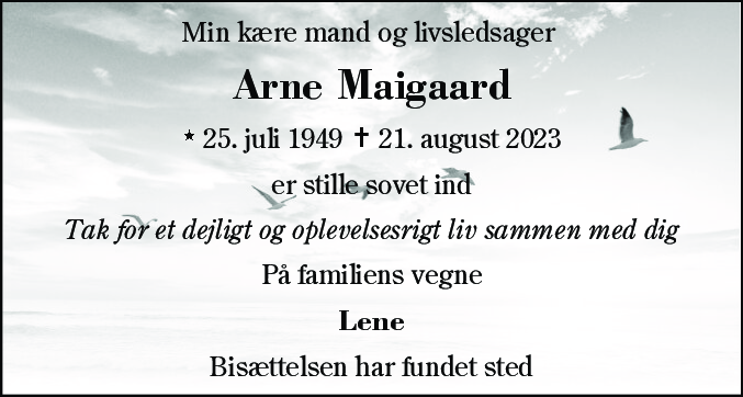 Dødsannonce for Arne Maigaard