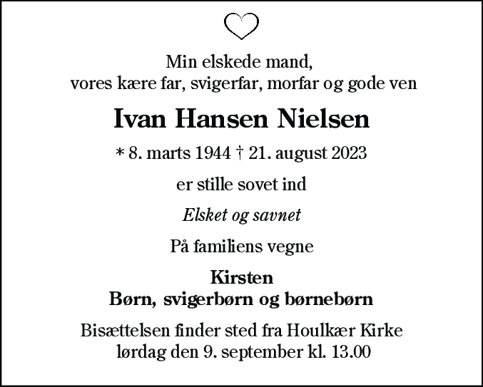 Dødsannonce for Ivan Hansen Nielsen