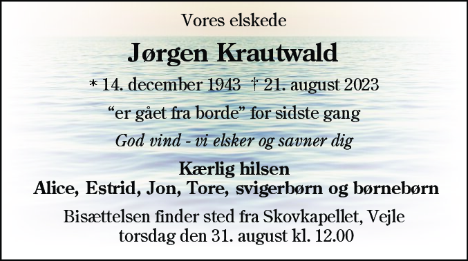 Dødsannonce for Jørgen Krautwald