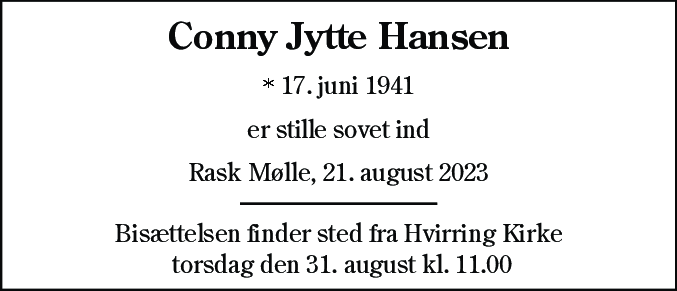 Dødsannonce for Conny Jytte Hansen