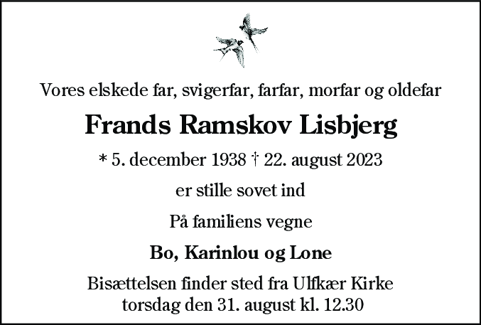 Dødsannonce for Frands Ramskov Lisbjerg