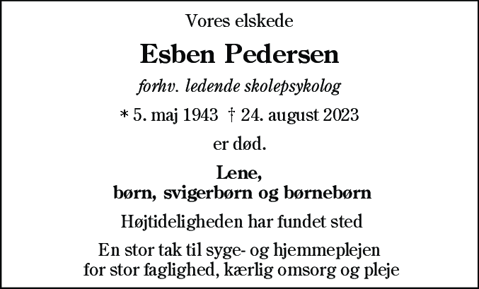 Dødsannonce for Esben Pedersen
