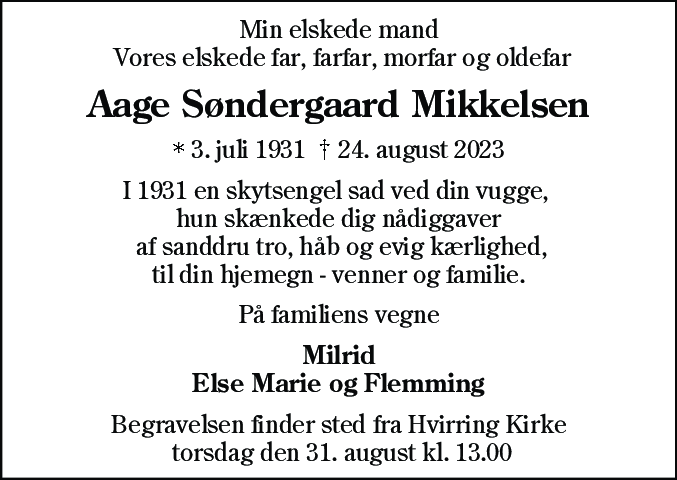 Dødsannonce for Aage Søndergaard Mikkelsen