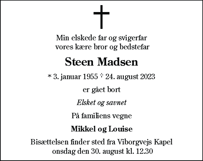 Dødsannonce for Steen Madsen