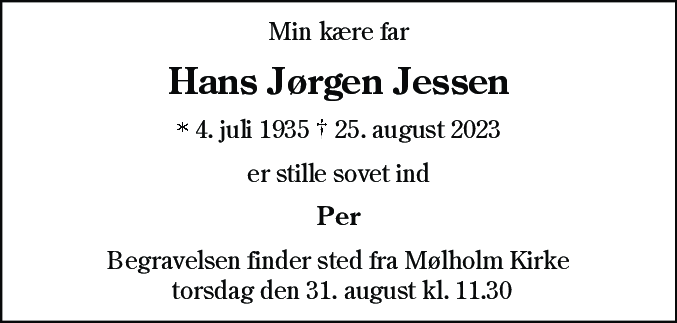 Dødsannonce for Hans Jørgen Jessen