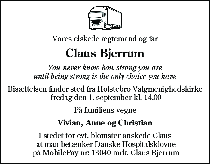 Dødsannonce for Claus Bjerrum